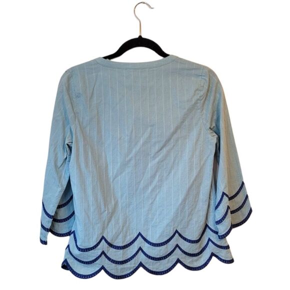 Boden Women's Light Blue Scallop Hem Blouse Size US 4 - Picture 2 of 6